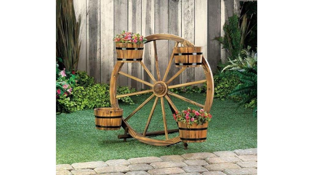 colorful wagon wheel barrel
