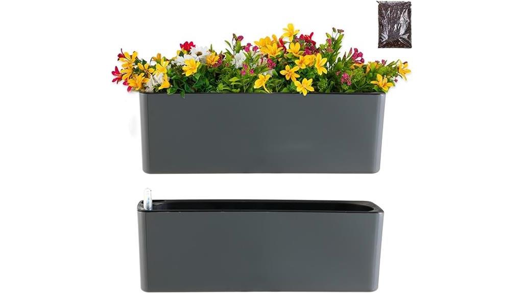 rectangular self watering planter 2 pack dark grey