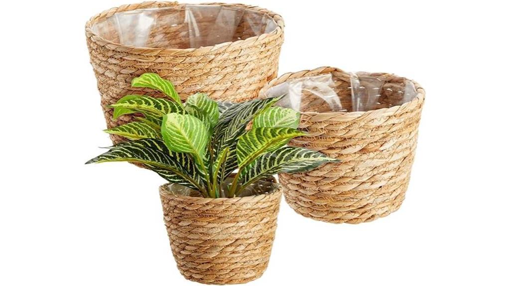 seagrass planter set with plastic lining