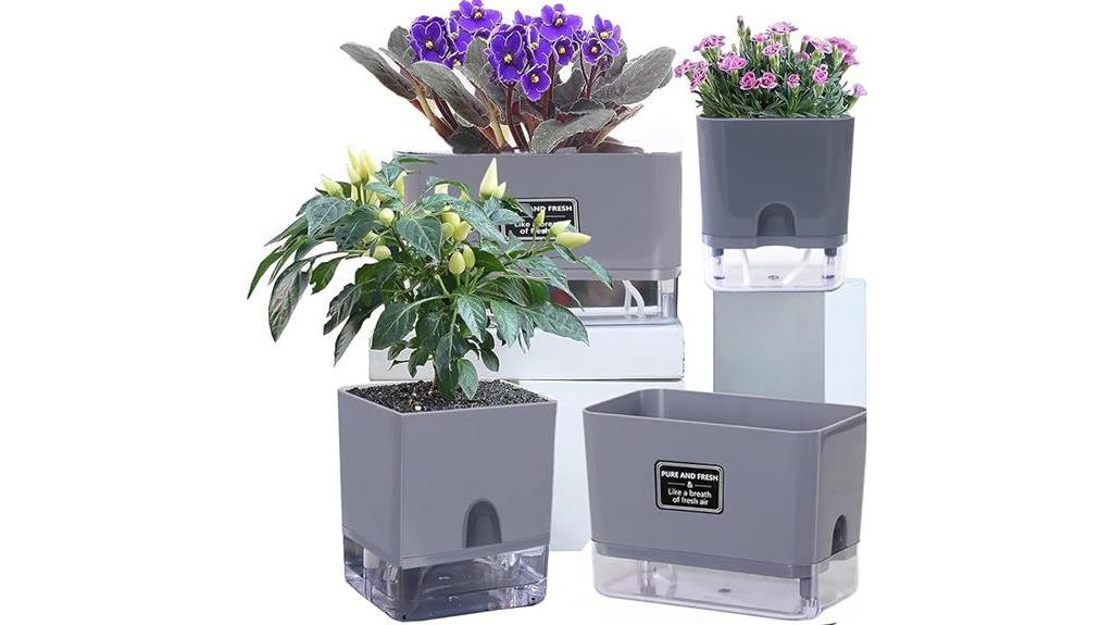 self watering gray plant pots
