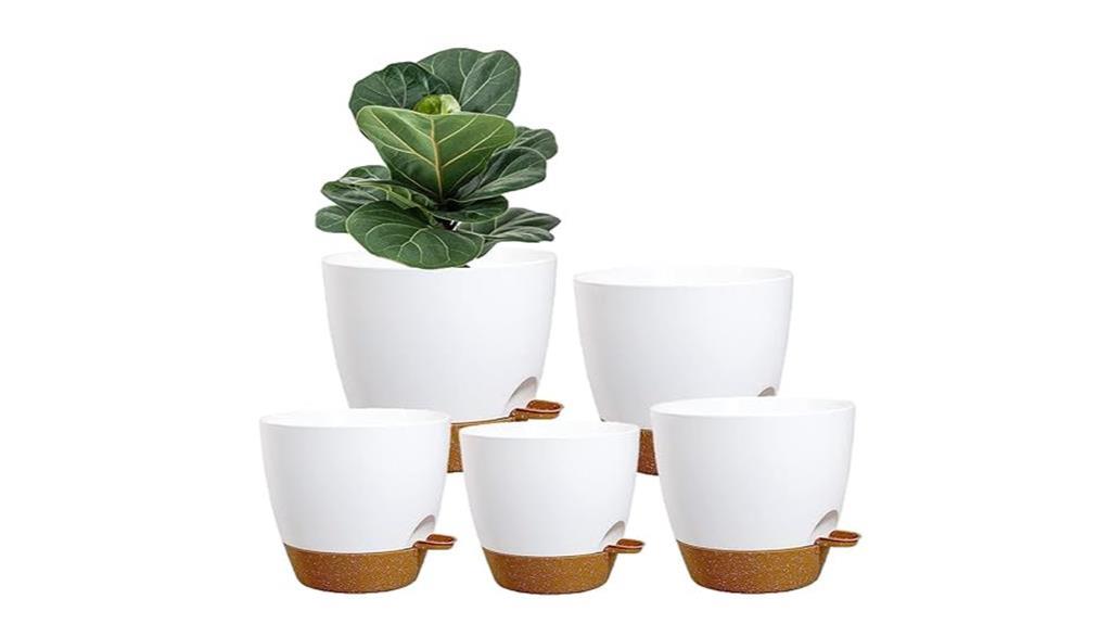self watering plant pots 5 pack white plastic