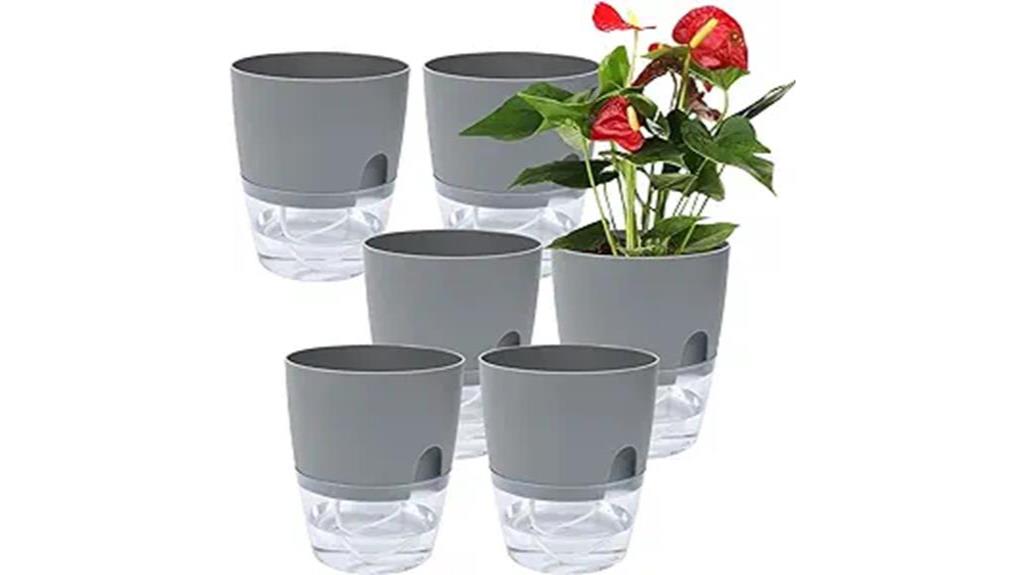 self watering plant pots 6 inches grey plastic