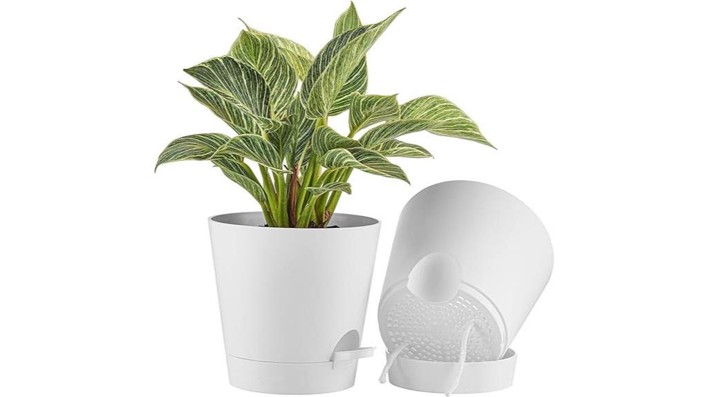 self watering planter pots 8 inch white 2 pack