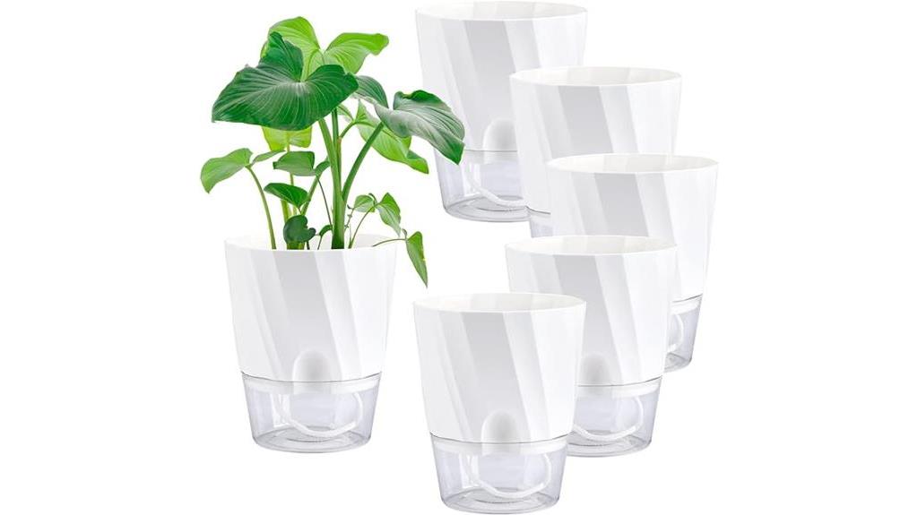 self watering planters 6 pack white pots