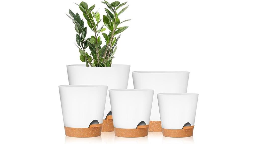 self watering planters in white