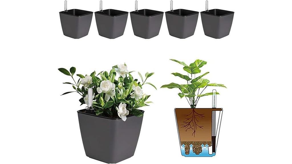self watering plastic planters 6 pack grey