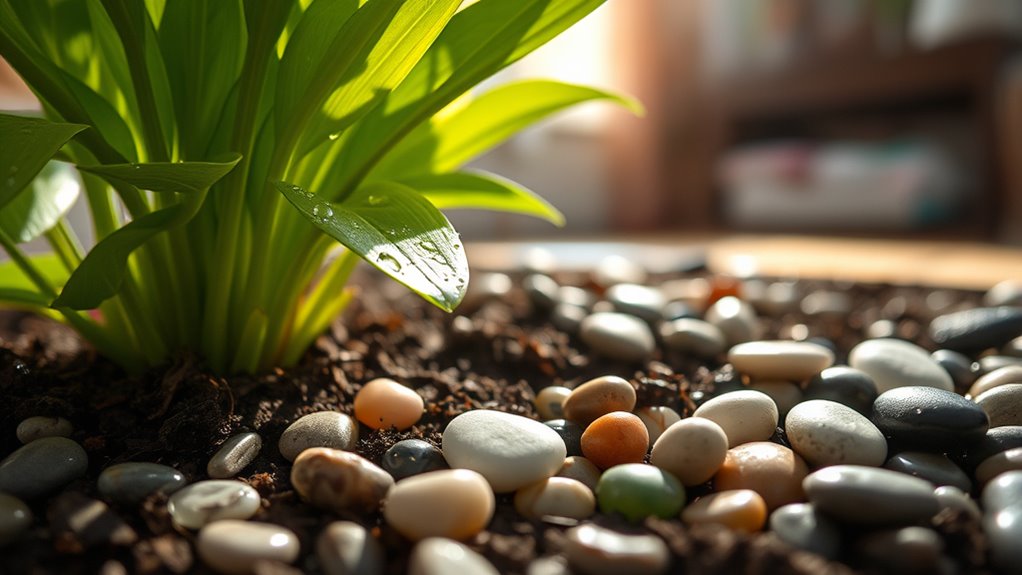 pebbles on indoor plants