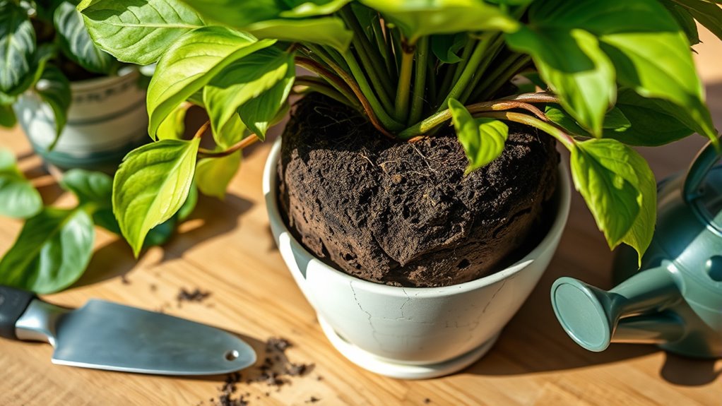 repotting houseplant signs and steps