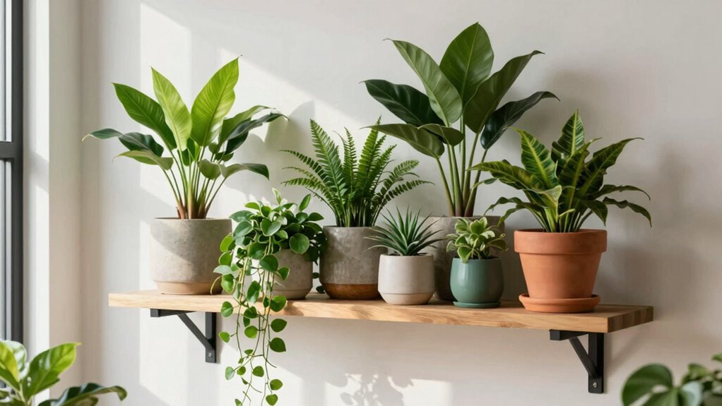 indoor plant shelf organization